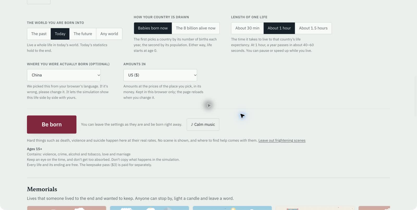 1 in 8 Billion — browser game setup and world options
